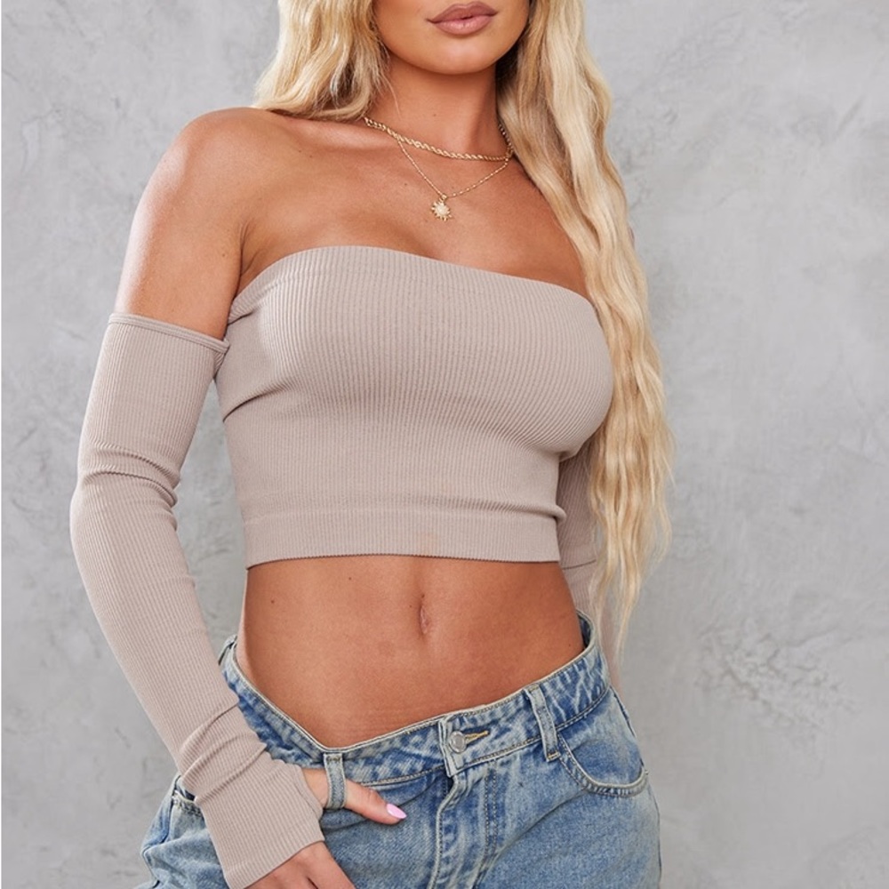 Stone Structured Snatched Rib Bardot Crop Top